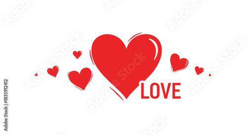 A vibrant display of red hearts and the word love signifying romance and affection.