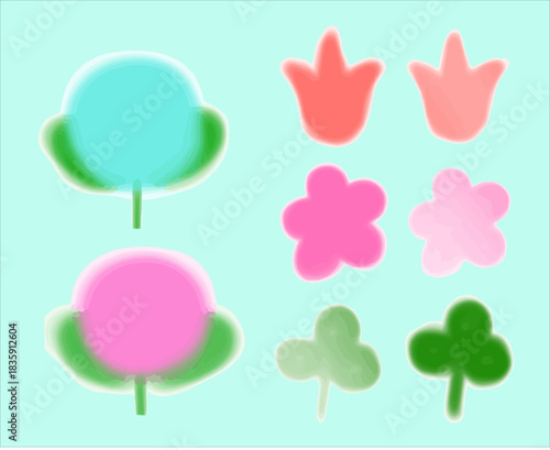 花と緑のふんわりフレームのイラスト