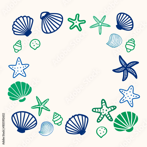 Flat lay composition with a decorative assorted border design