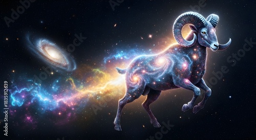 Cosmic ram constellation representing aries zodiac sign in galaxy