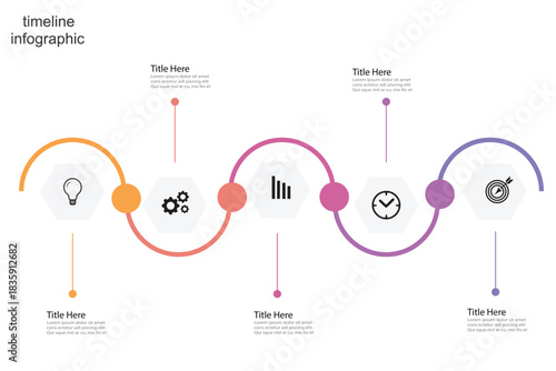 Infographic template for business. 5 Steps Modern Timeline diagram with arrow and topic, presentation vector infographic timeline.