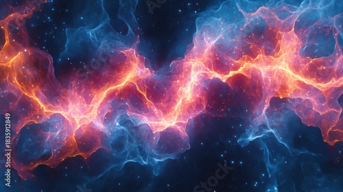 Abstract illustration of cosmic nebulae, vibrant colors swirl with an ethereal glow