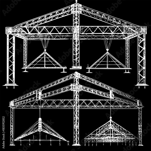 Technical illustration of four distinct elements with detailed diagrams