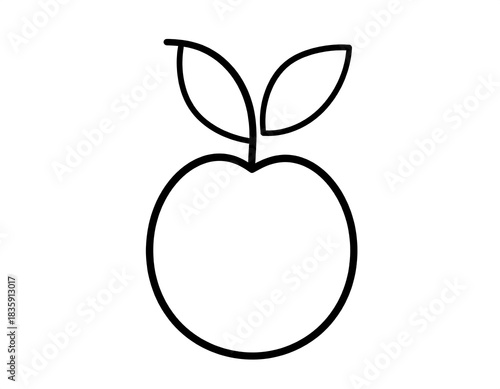 Simple Line Drawing of an Apple with Two Leaves.