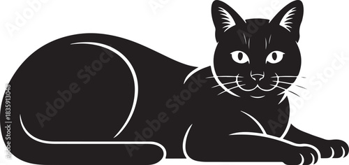 Elegant black cat silhouette reclining gracefully capturing the mystique of feline form for diverse design projects