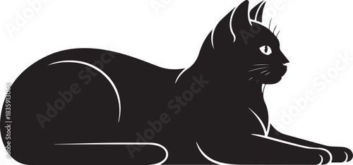 Elegant black cat silhouette reclining gracefully capturing the mystique of feline form for diverse design projects