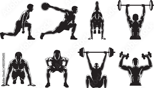 Fitness and Gym Activity Silhouettes set, vector design bundle