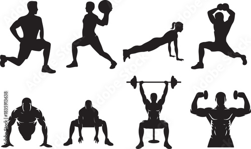 Fitness and Gym Activity Silhouettes set, vector design bundle