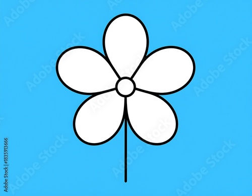 Simple White Flower with Five Petals Illustration on Blue Background.