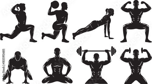 Fitness and Gym Activity Silhouettes set, vector design bundle