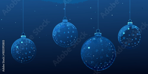 Elegant christmas ornaments with starry details on a dark blue background