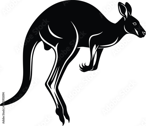 Jumping Kangaroo Silhouette Illustration – Isolated on Transparent Background Australian Outback Wildlife Vector Art