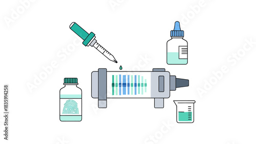 Modern science experiment with dropper and sample bottles for innovative research projects, perfect for biotechnology and pharmaceutical concepts