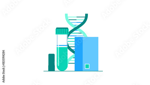 Innovative DNA research concept with vibrant test tube and packaging, perfect for modern science and pharmaceutical projects needing a fresh visual