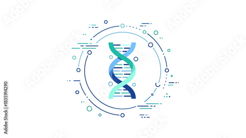 Modern DNA Strand Illustration for Genetic Research and Medical Innovation with Scientific Circle Design for Biotechnology and Healthcare Marketing