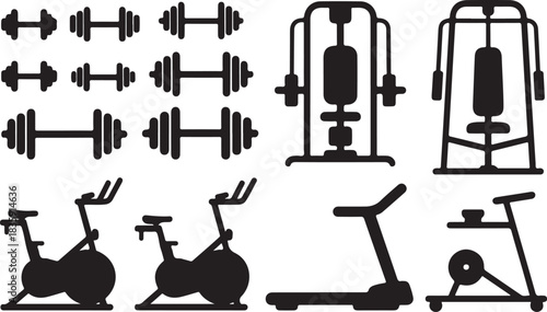 Gym equipment silhouette set isolated with Transparent Background