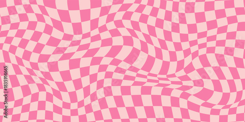 Abstract checkered floor in pink surreal interior. v