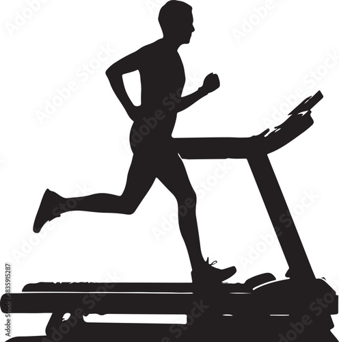 Isolated Woman Running on Treadmill Silhouette