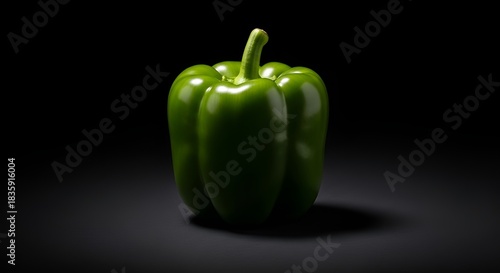 Vibrant green bell pepper glows with fresh natural beauty against a dramatic dark background, perfect for healthy eating and culinary inspiration.