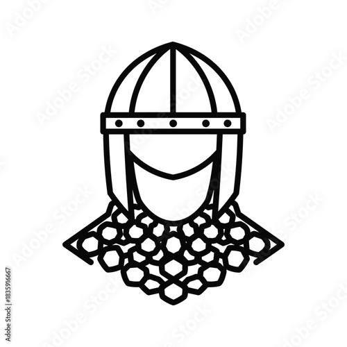 Medieval Knight Helmet with Chainmail Coif Icon