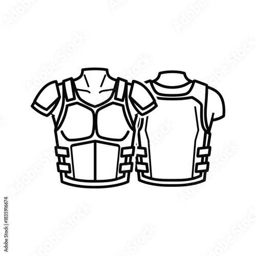 Line Art Icon of Tactical Body Armor Vest - Front and Back Views