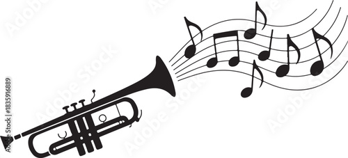 New year trumpet silhouette vector illustration, isolated on white