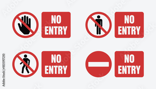 No entry sign set, no people allowed labels and stickers, featuring restriction symbols,