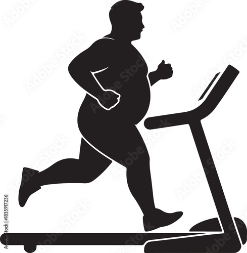 Overweight man running on treadmill silhouette illustration
