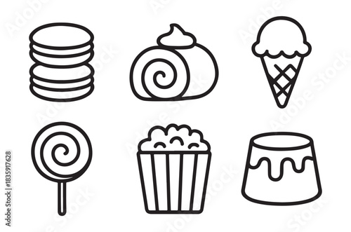 A collection of sweet treats pancakes roll ice cream and more