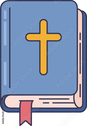 Blue book with yellow cross and red bookmark bible