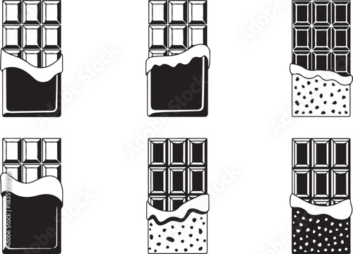 Set of chocolate bar silhouette vector illustration with candy block, dessert snack, sweet food design, cocoa treat packaging collection