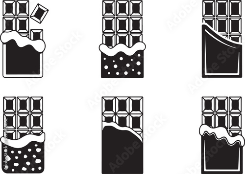 Set of chocolate bar silhouette vector illustration with different shapes, designs, candy block, snack dessert sweet packaging collection