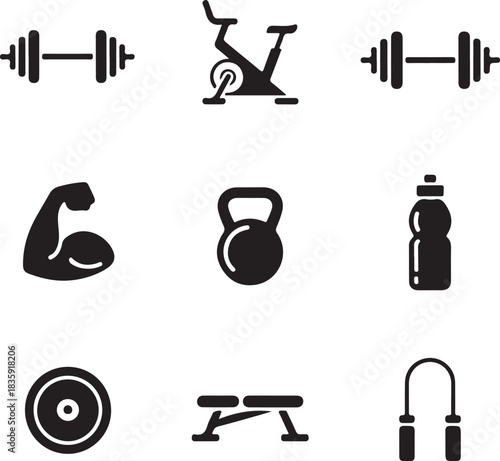 Set of gym equipment silhouette