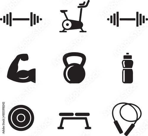 Set of gym equipment silhouette