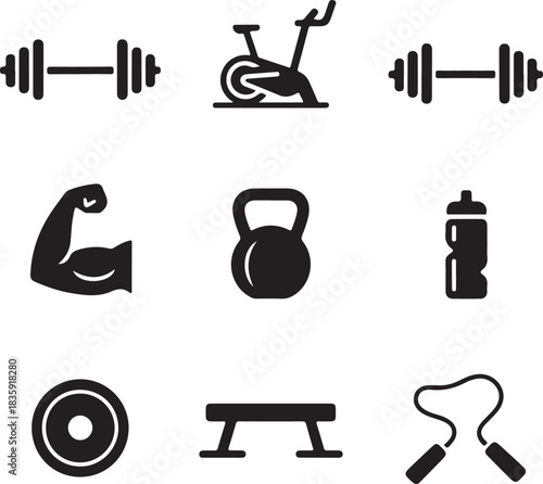 Set of gym equipment silhouette