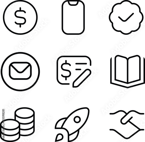 Financial Growth and Ecommerce Linear Vector Icon Set
