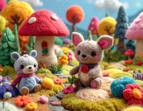 Mice figurines in whimsical mushroom forest