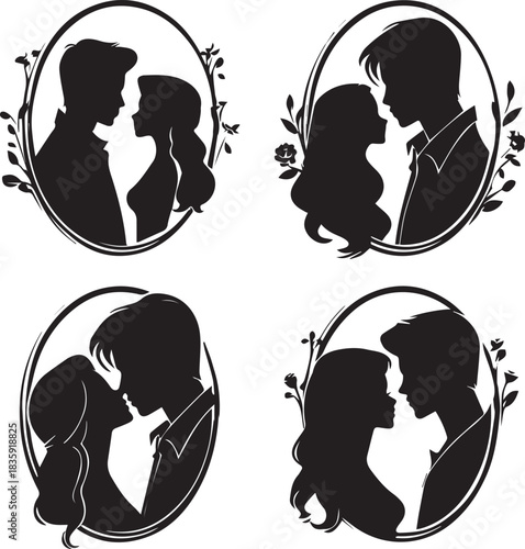 Cameo men women couple face icons black silhouette vector graphic isolated on white background 
