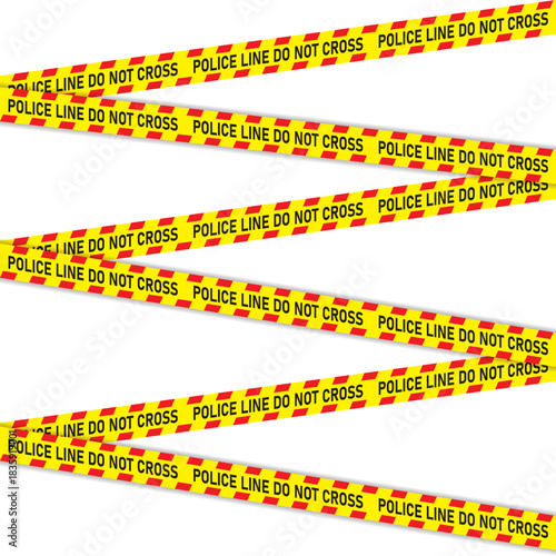 A repeating pattern of yellow police line tape with the words Police Line Do Not Cross printed in red.