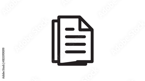 Documents Stacked Outline Icon with Text Lines Isolated on White