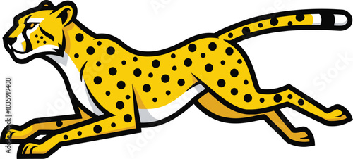 Leaping Cheetah Mascot Vector Illustration with Bold Spots and Dynamic Fast Motion Style