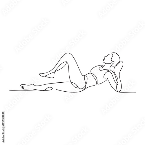 Continuous line drawing of a woman reclining on her side looking up line art female