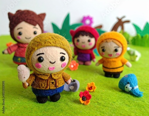 Needle felted figures in miniature landscape