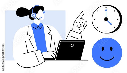 Customer support. Customer support expert working with time management tools and client satisfaction metrics. Customer support solutions for businesses, client communication, workflow optimization