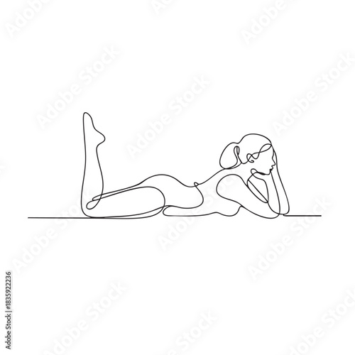 Single line drawing of a woman lying down with one leg raised female reclining