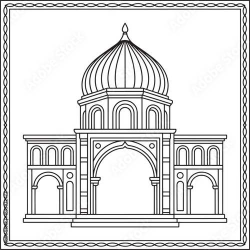 grand architectural structure detailed line art