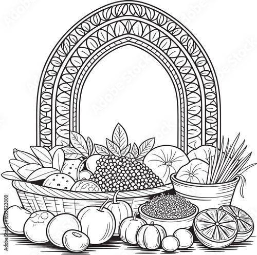 harvest bounty fresh produce Detailed line art