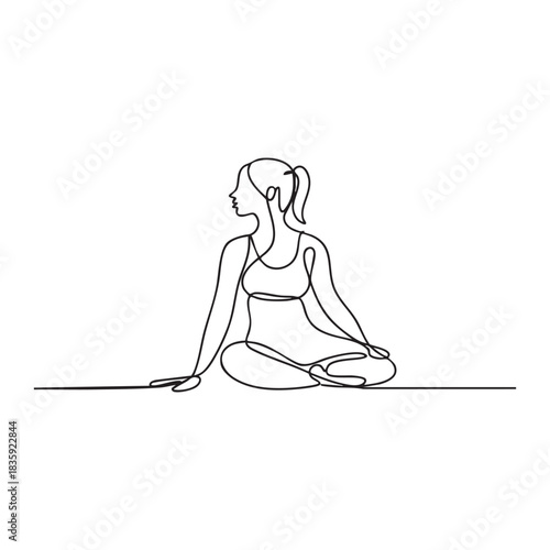 Woman in yoga pose continuous line drawing profile view female meditation