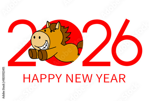2026年午年　年賀状テンプレート（馬のキャラクターC）