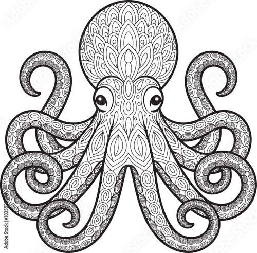 Octopus ocean animal mandala line art illustration